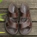 Men Sandals First Layer Cowskin Solid Color Male Beach Leather Shoes