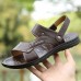 Men Sandals First Layer Cowskin Solid Color Male Beach Leather Shoes