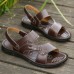 Men Sandals First Layer Cowskin Solid Color Male Beach Leather Shoes