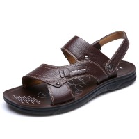 Men Sandals First Layer Cowskin Solid Color Male Beach Leather Shoes