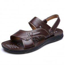 Men Sandals First Layer Cowskin Solid Color Male Beach Leather Shoes