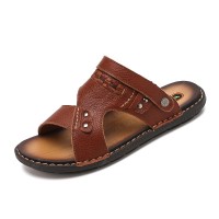 Summer Two-Layer Leather Men Slippers