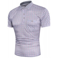 Fashion Lapel Plaid Men's Short Sleeve T-shirt