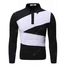 Men Fashion Colorblock Lapel Long Sleeve Shirt