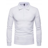 Men Large Size Fashion Casual Solid Color Lapel Long Sleeve T-Shirt