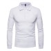 Men Large Size Fashion Casual Solid Color Lapel Long Sleeve T-Shirt