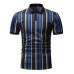 Men's Casual Fashion Lapel Striped Short Sleeve T-shirt