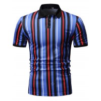 Men's Casual Fashion Lapel Striped Short Sleeve T-shirt