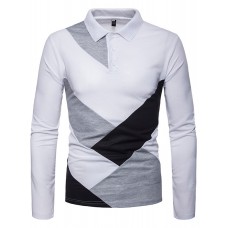 Men's Irregular Splicing Long Sleeve Large Size Lapel T-shirt