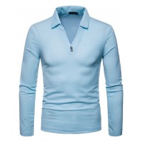 Men's Large Size V-neck Lapel Long Sleeve T-shirt