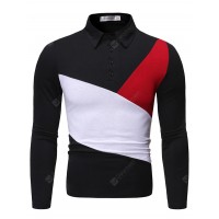 Men's Trend Color Matching Design T-shirt Turn-down Collar