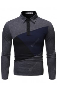 Men's Turn-down Collar Contrast Color Long Sleeve T-shirt