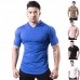 Men's Sport Short-sleeved T-shirt Solid Color Hood Fitness Clothes Outdoor Basketball Sweater Running Clothing