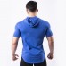 Men's Sport Short-sleeved T-shirt Solid Color Hood Fitness Clothes Outdoor Basketball Sweater Running Clothing