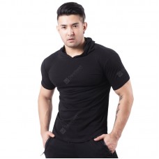 Men's Sport Short-sleeved T-shirt Solid Color Hood Fitness Clothes Outdoor Basketball Sweater Running Clothing