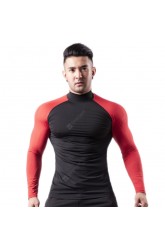 Men's Tight-fitting Veneer High Collar Fitness Clothes Quick Dry Long Sleeve T-shirt Padded Basketball Running Sports Top