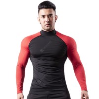 Men's Tight-fitting Veneer High Collar Fitness Clothes Quick Dry Long Sleeve T-shirt Padded Basketball Running Sports Top