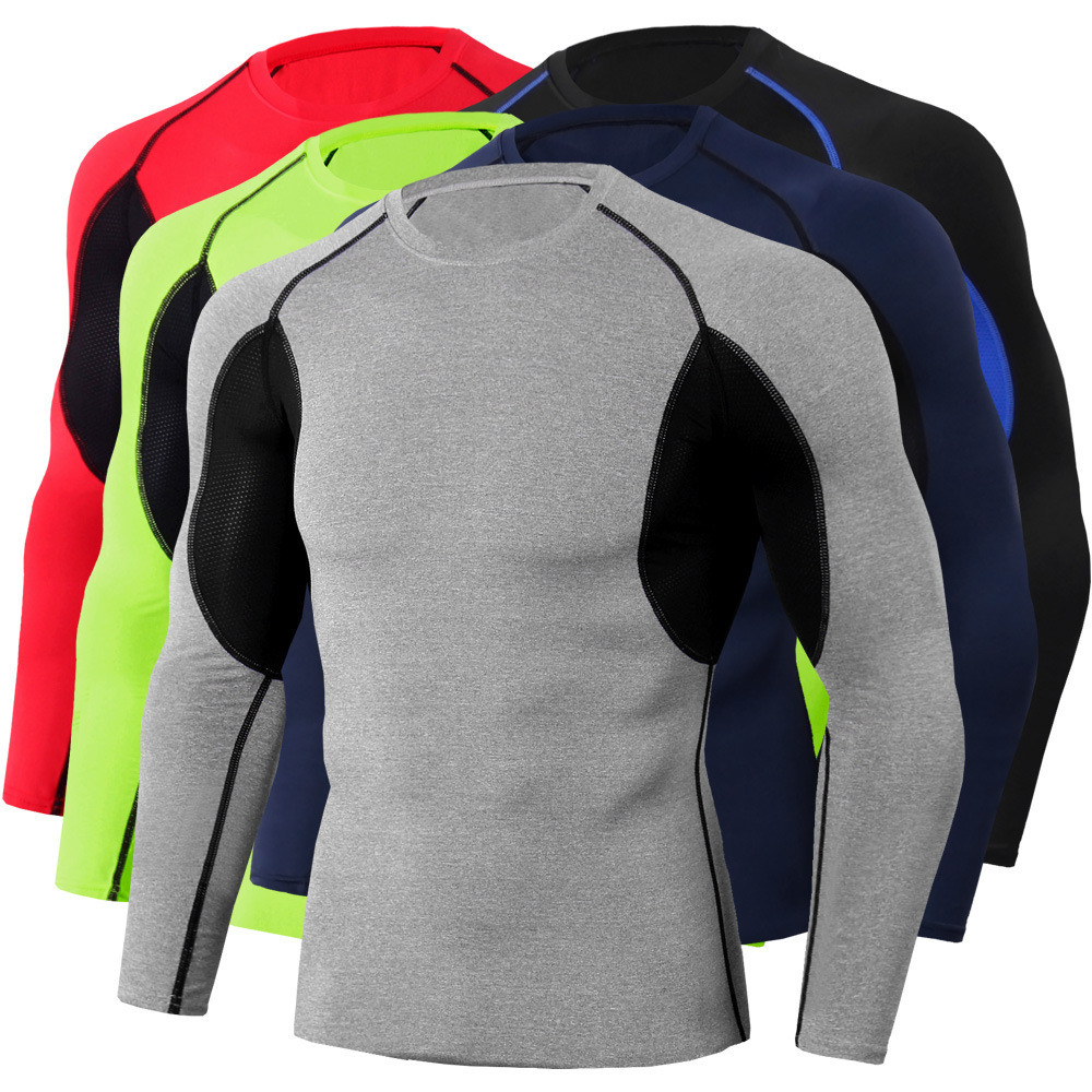 Tight Stretch Sports Fitness Training Round Neck Long Sleeve Men'S T - Shirt- Multi-A XL