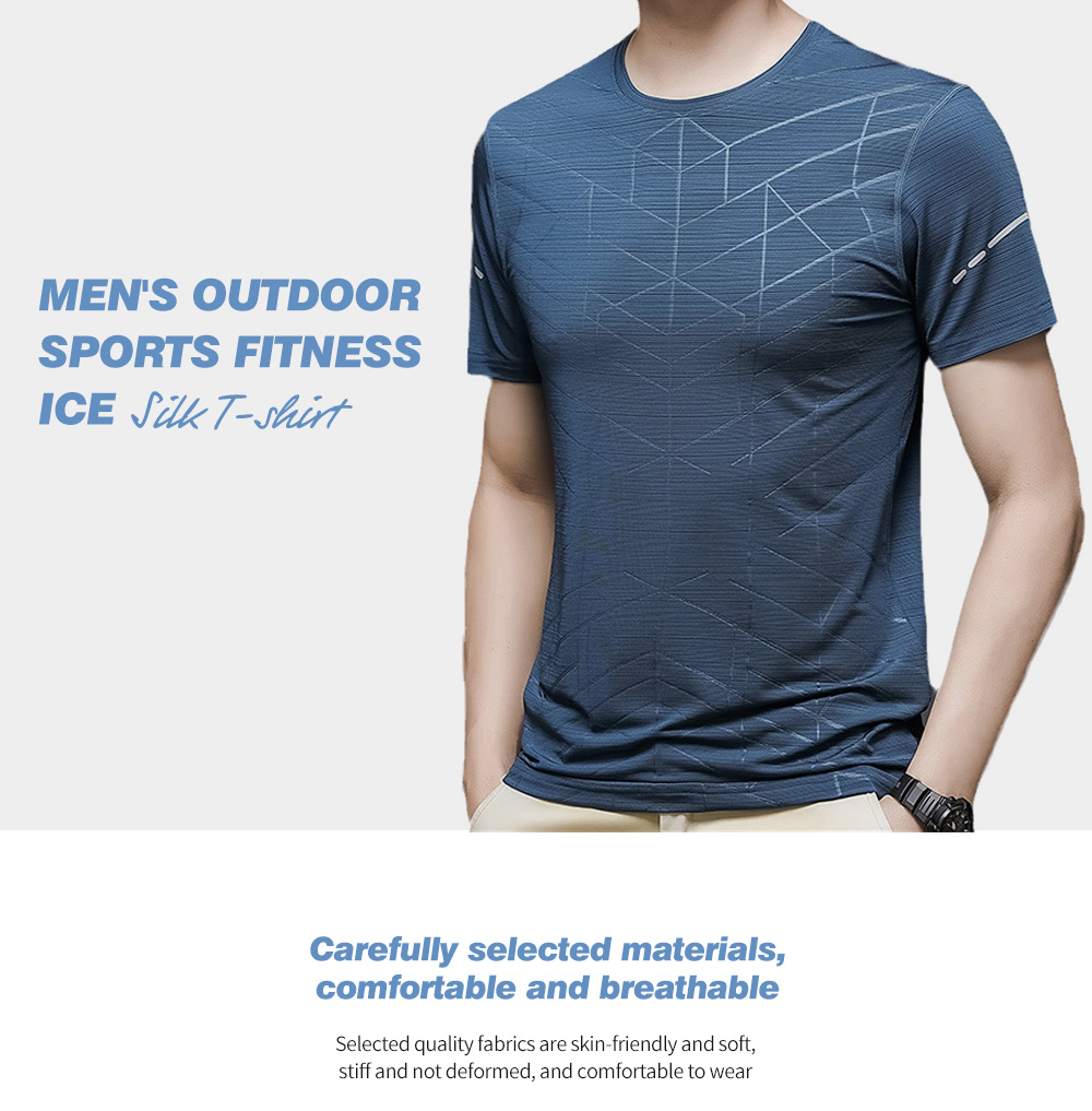 NS023 Men Outdoor Sports Fitness Short Sleeve Round Neck T-shirt Ice Silk Tops - Blue Koi L