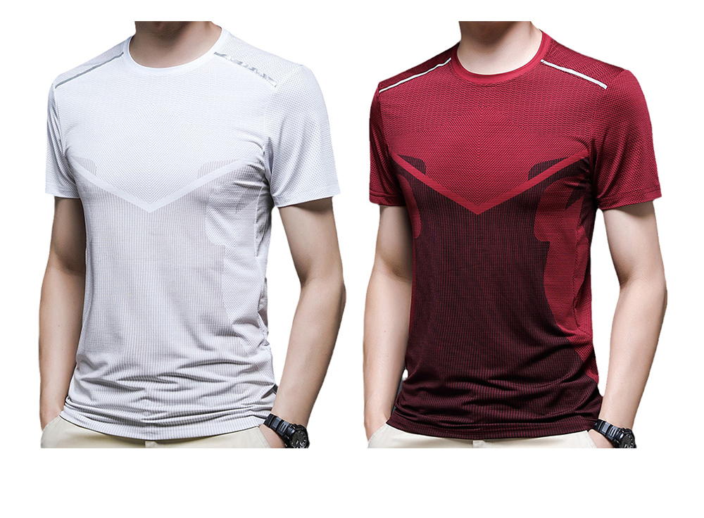 NS372 Men Outdoor Sports Fitness Short Sleeve Round Neck T-shirt Ice Silk Tops - Silk Blue L