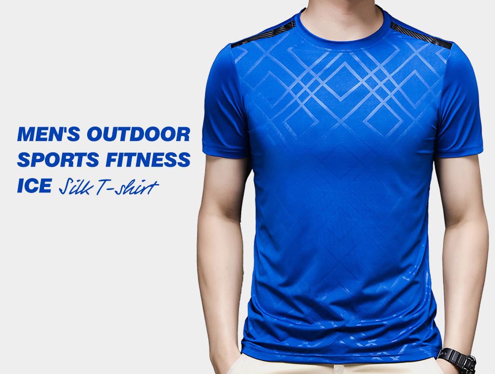 NS007 Men Outdoor Sports Fitness Short Sleeve Round Neck T-shirt Ice Silk Tops - White 3XL