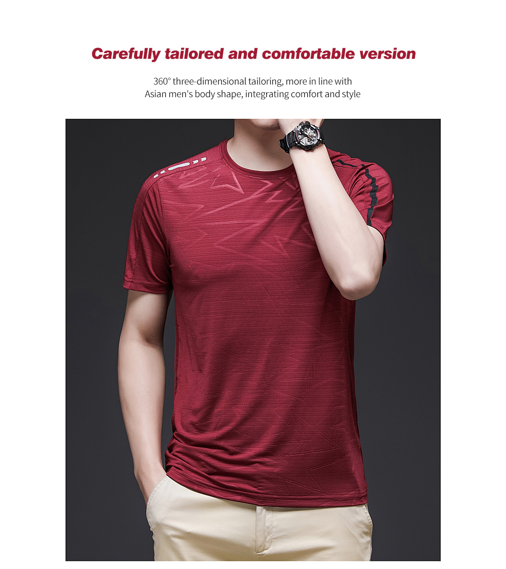 NS069 Men Outdoor Sports Fitness Short Sleeve Round Neck T-shirt Ice Silk Tops - Red Wine 2XL