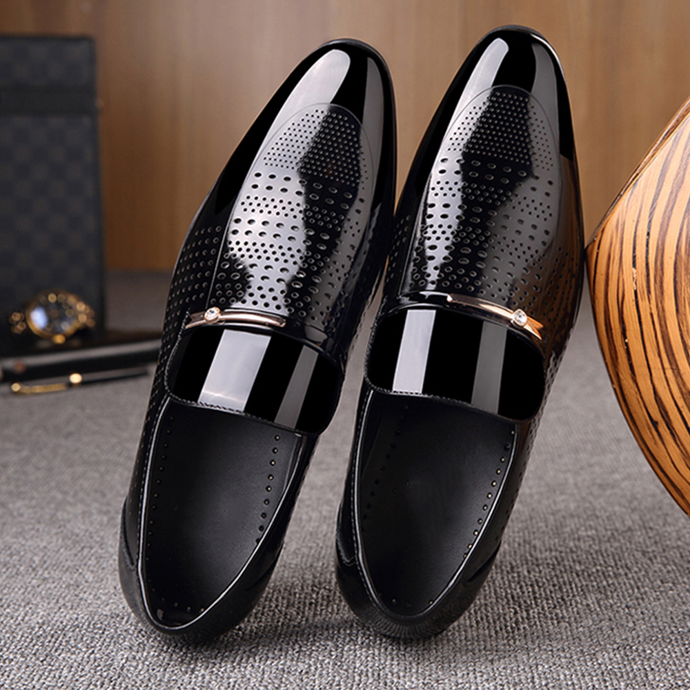 Business Fashion Slip-on Hollow Trend Leather Shoes for Men- Chestnut EU 43