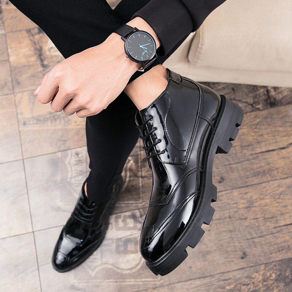 Business Casual Fashion Rise Mens Boots Shoes- Jet Black EU 41