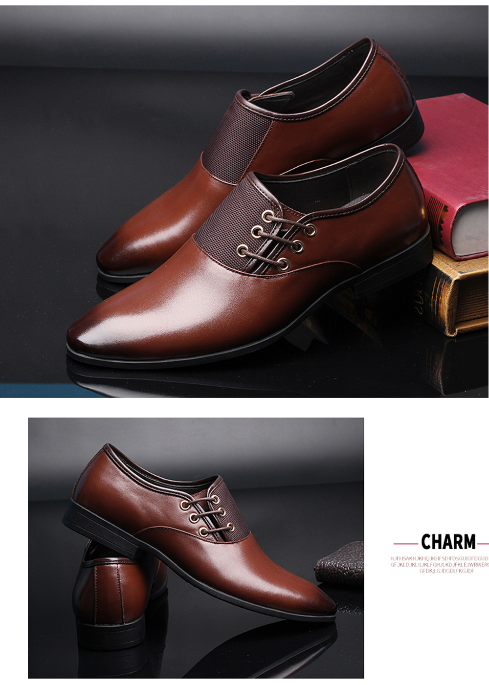 Men Casual Fashion Outdoor Lace Up Wedding Business Leather Shoes- Brown 42